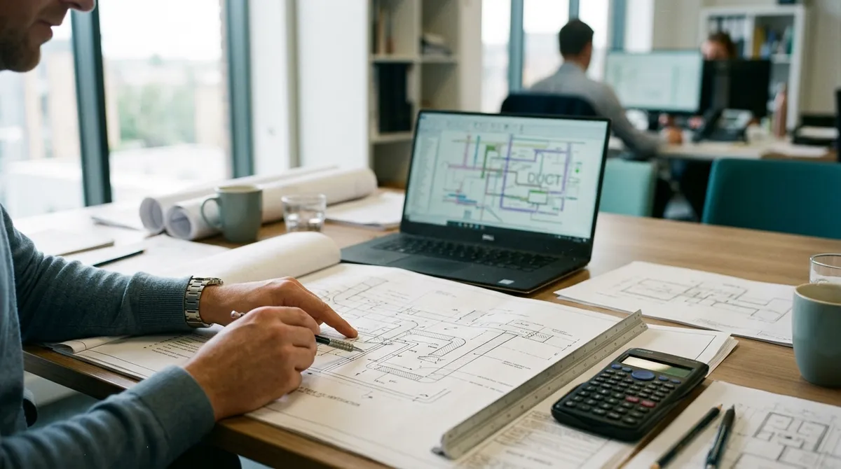Plans de réseaux sur la table d’un bureau d’études